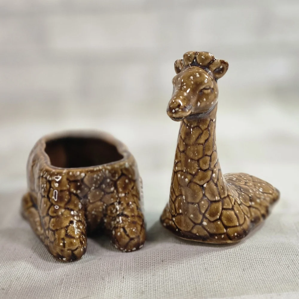 Vintage Pier 1 Giraffe Trinket Box Speckled Glaze Finish 6.75 in. Tall